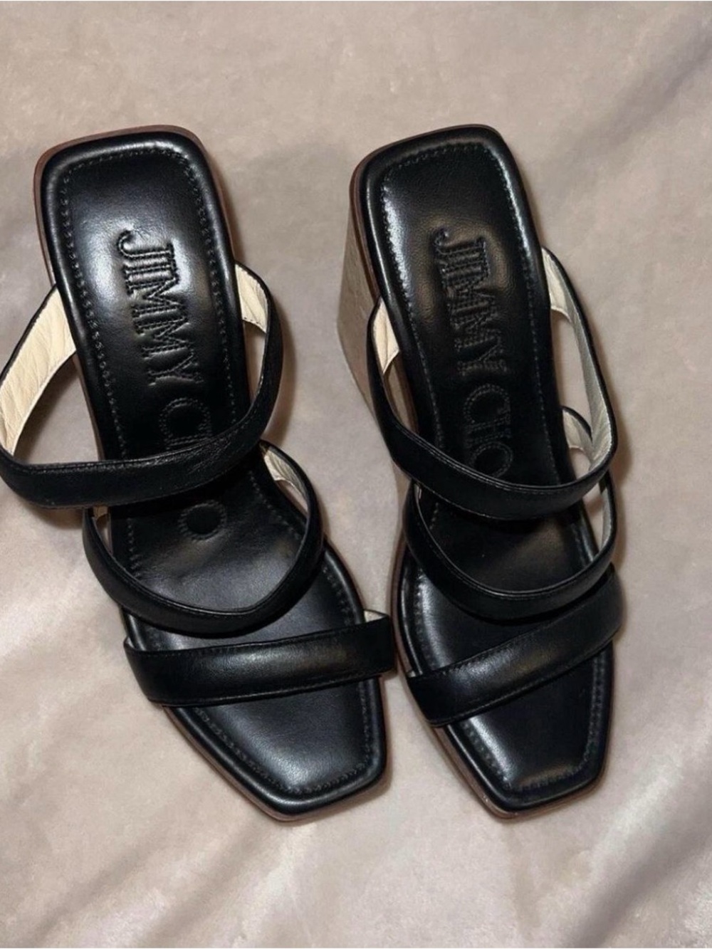 Jimmy Choo Black Strappy Square-Toe Heeled Sandals